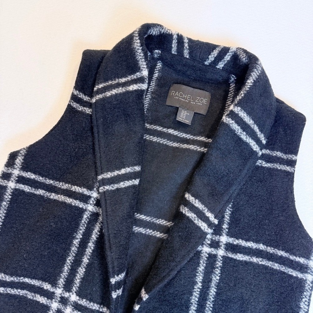 Rachel Zoe Vest Women XS Black Plaid Wool Blend Shawl Collar Pockets - Picture 3 of 10